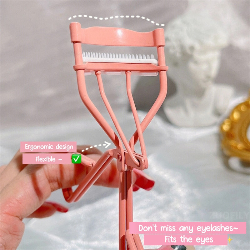 2pcs Pink Eyelash Curler with Eyelash Comb Long Lasting Eyelash Curler With Brush