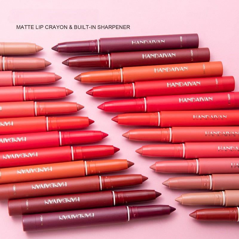 12 Color Rotating Sharpenable Matte Lipstick Pencils